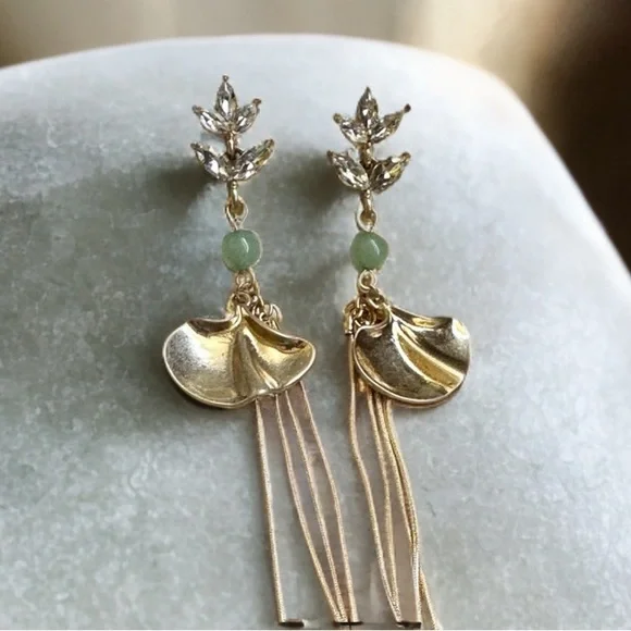 Buckle Gold and Green Dangle Earrings - Picture 4 of 12